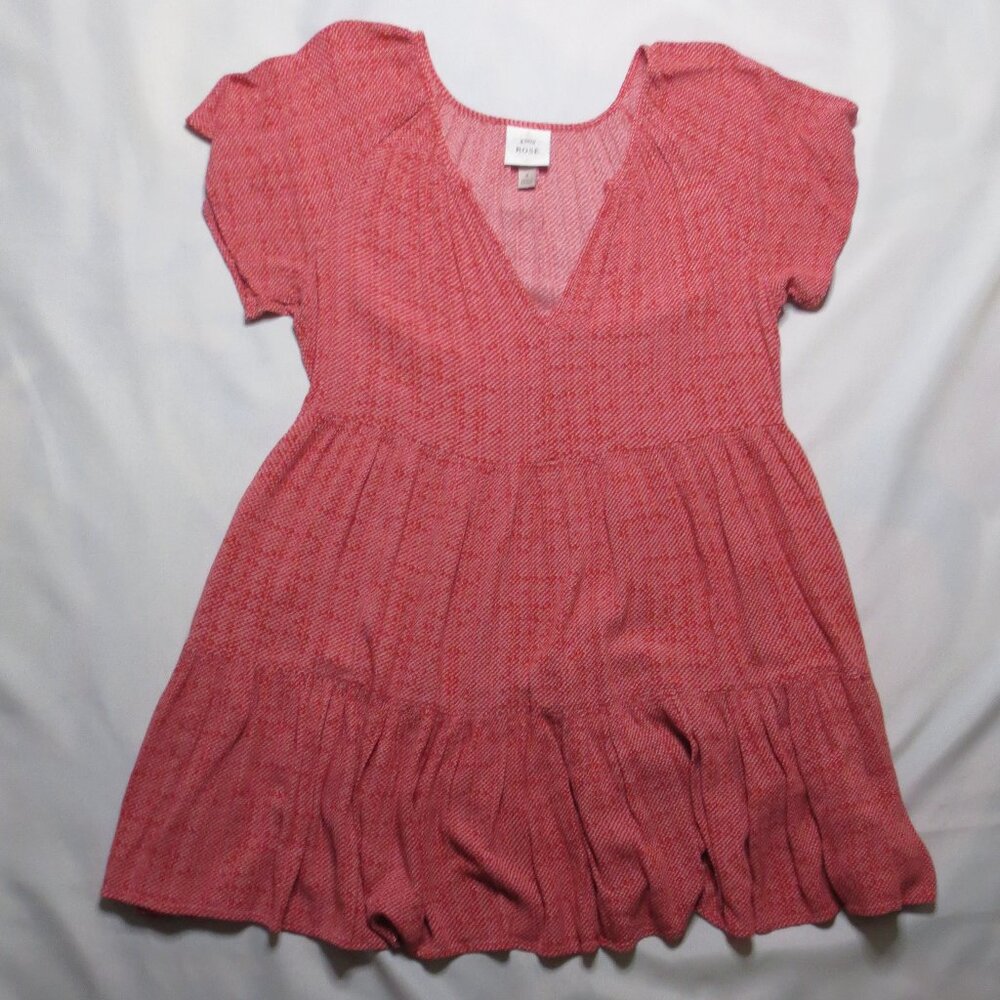 4/$14 KNOX ROSE womens DRESS tunic RED white V-NECK oversized COMFY V-DAY SIZE S